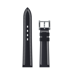 Bracelet cuir noir double couture blanche