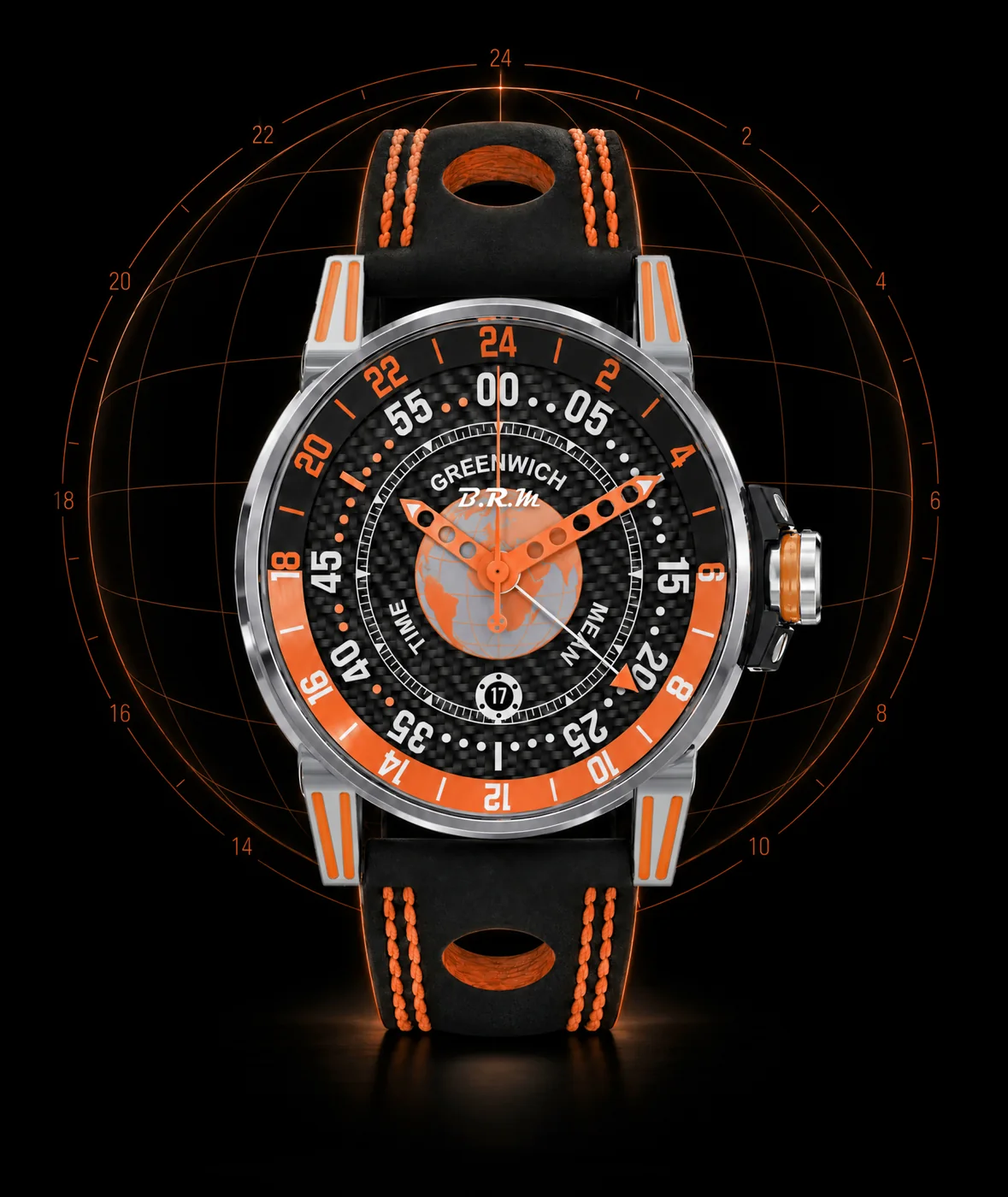 V6-44 GMT Los Angeles Orange من الأمام، سوار Alcantara مثقّب
