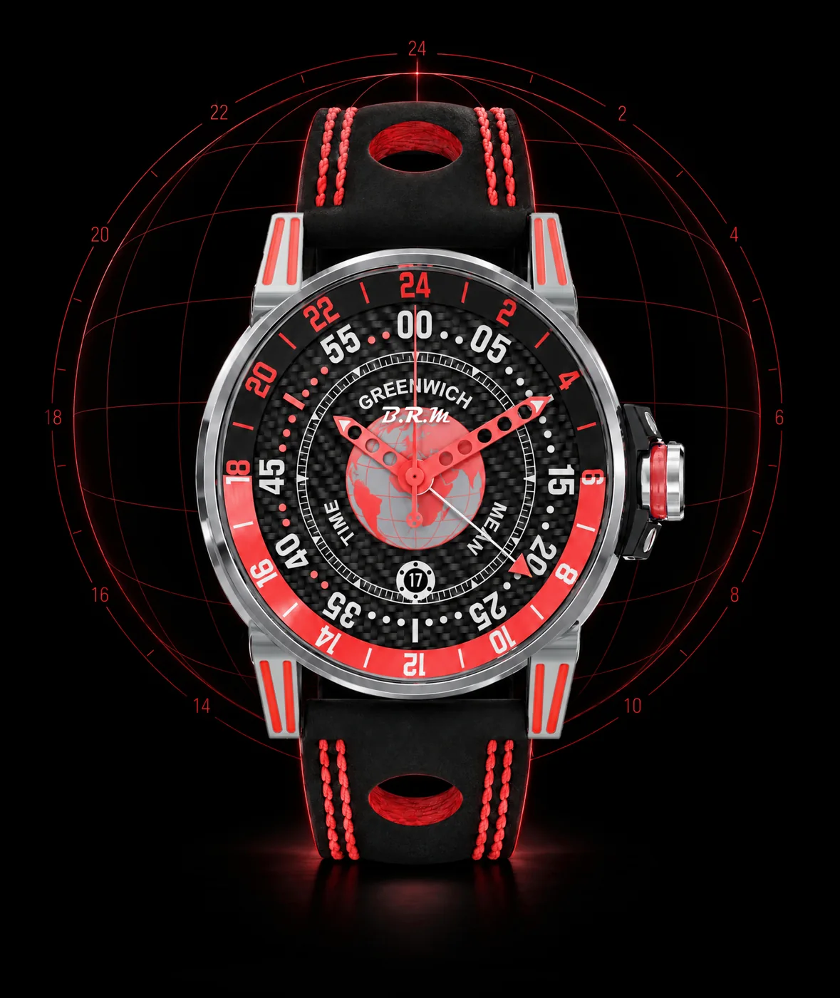 V6-44 GMT Beijing Red من الأمام، سوار Alcantara مثقّب