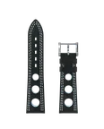 Hypalon製ブラックストラップ、穴付き、スカイブルーダブルステッチ