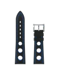 Hypalon製ブラックストラップ、穴付き、ダークブルーダブルステッチ