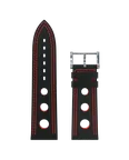 Black Hypalon strap with holes double red stitching
