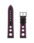 Black Hypalon strap with holes, fuchsia double stitching
