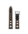 Black Hypalon strap with holes and orange double stitching