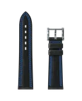 Bracelet alcantara® noir, double couture bleu foncé