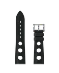 Black Alcantara® strap with holes, black double stitching